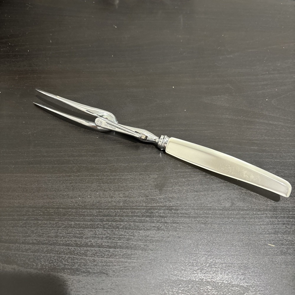 Vintage Sheffield England Carving Fork Stainless Mother Of Pearl Handle